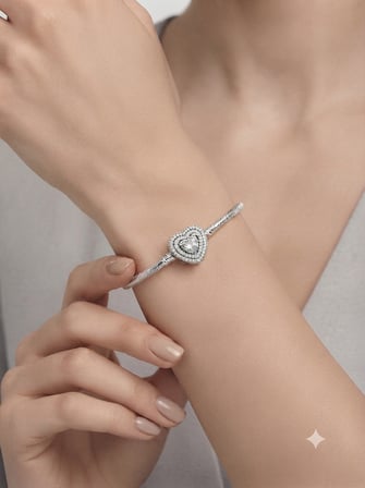 Kalp Model Taşlı Gümüş Charm