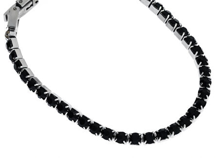 Kadın Siyah Taş Detay Çelik Su Yolu Bileklik