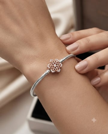 Kadın Rose Renk Kar Tanesi Model Gümüş Charm