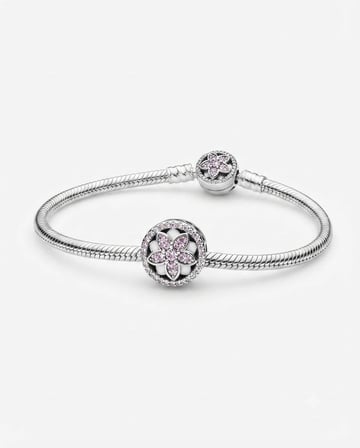 Kadın Pembe Çiçek Model Taşlı Gümüş Charm