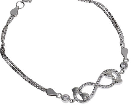 Kadın Sonsuzluk ve Kalp Detay Gümüş Bileklik