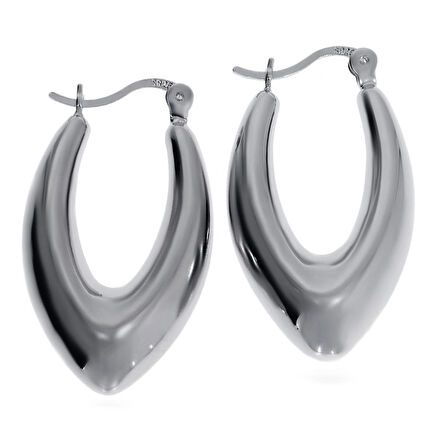 Kadın Oval Silver Renk Gümüş Küpe