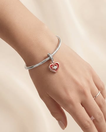Kadın Rose Kalp ve Tektaş Detay Sallantılı Gümüş Charm