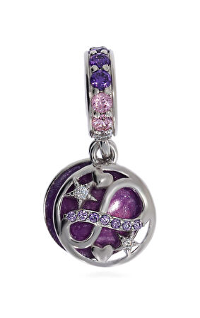 Kadın Gümüş Sonsuzluk ve Mor Renk Detay Charm