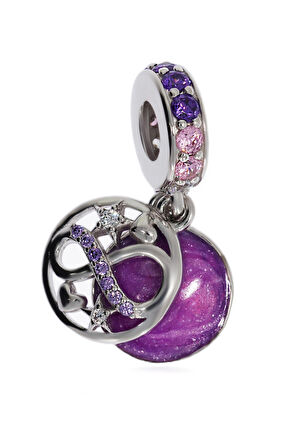 Kadın Gümüş Sonsuzluk ve Mor Renk Detay Charm