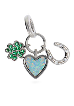 Kadın Gümüş Yeşil Renk Şans Charmı