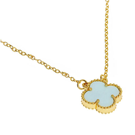 Kadın Açık Mavimsi Renk Yonca Model Çelik Kolye