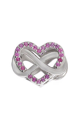 Kadın Sonsuzluk ve Kalp Model Pembe Taş Detay Gümüş Charm