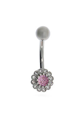 Kadın Pembe Taş Detay Çiçek Model Çelik Piercing