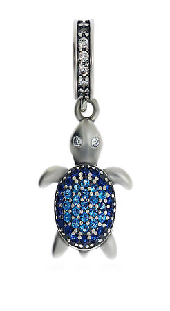Kadın Mavi Taşlı Sallantılı Kaplumbağa Model Gümüş Charm