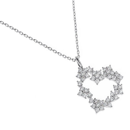 Kadın Çiçeklerden Kalp Model Gümüş Kolye