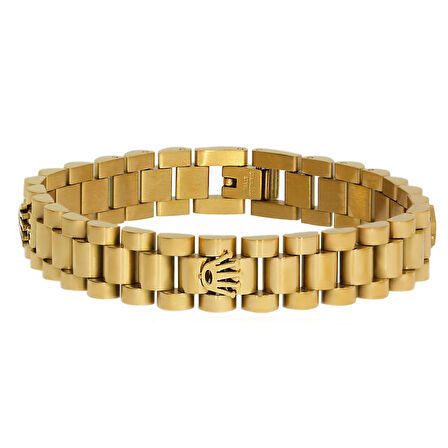 Erkek Gold Renk Sıralı Sembol Detay Çelik Bileklik