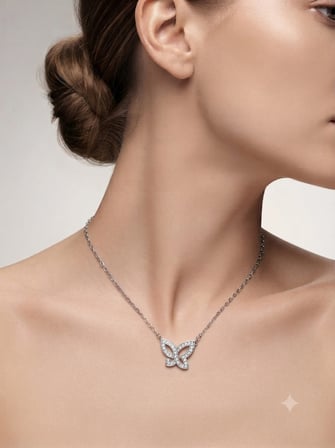 Kadın Kelebek Model Taşlı Gümüş Kolye