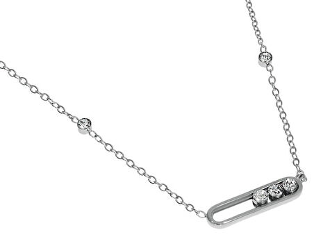 Kadın Hareketli Üç Taş Model Çelik Kolye