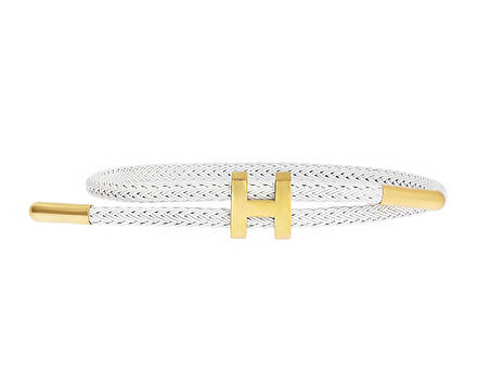 Unisex H Harf Model Beyaz Renk Gold Detay Ayarlanabilir Çelik Bileklik