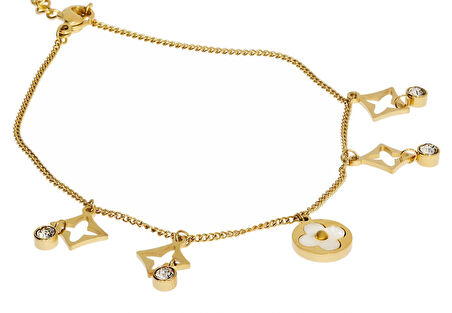 Kadın Sallanan Çiçek ve Taş Model Çelik Halhal