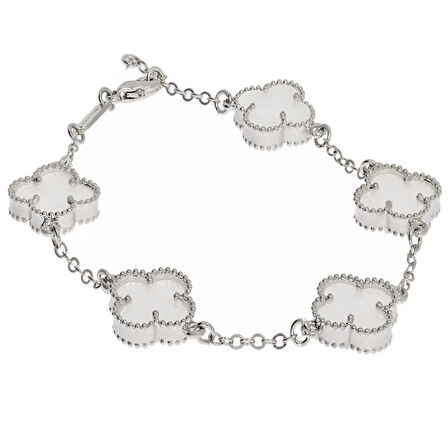 Kadın Beyaz Renk Yonca Model Çelik Bileklik