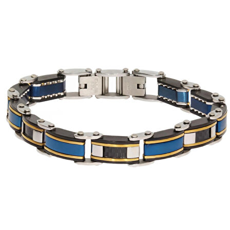 Erkek Lacivert ve Gold Renk Çift Taraflı Çelik Bileklik
