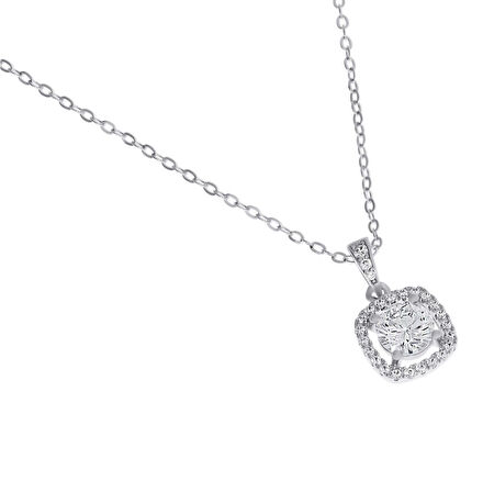 Kadın Kare Çerçeveli Gümüş Kolye