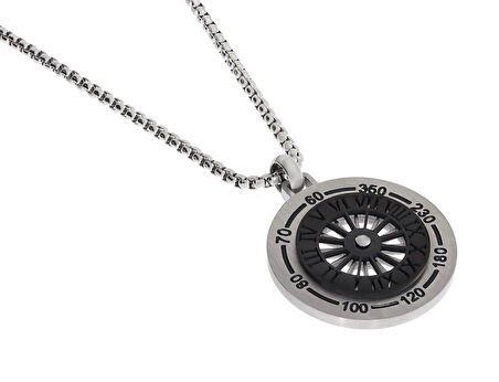 Erkek Roma Rakam Detay Çelik Kolye