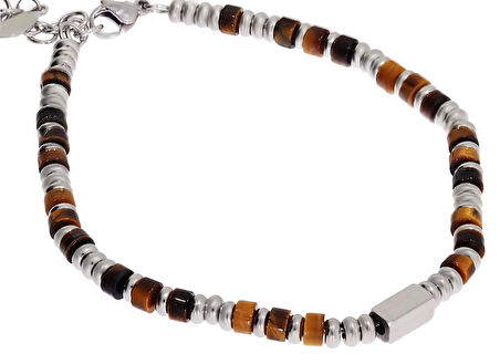 Erkek Kahverengi Renk Doğal Taş Çelik Detay Bileklik