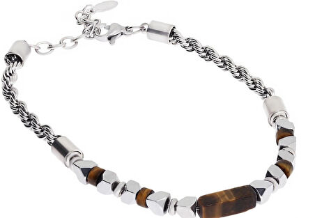 Erkek Kahverengi Taş Detay Çelik Bileklik