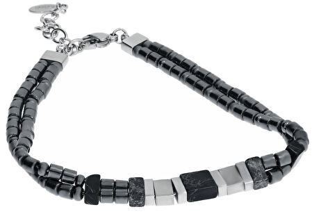 Erkek Damarlı Siyah Renk Temalı Çelik Detay Bileklik