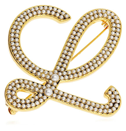 Kadın İnci Detay Gold Renk Modern Broş