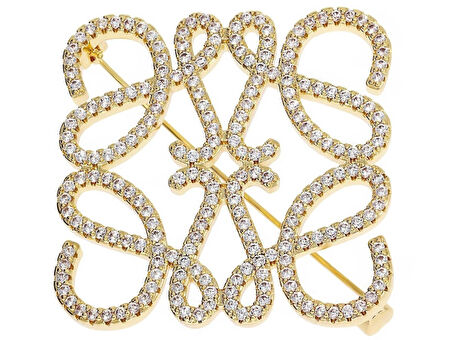 Kadın Love Model Taşlı Broş Gold