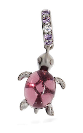 Kadın Mor Renk Taşlı Kaplumbağa Model Gümüş Charm