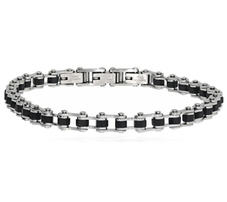 Erkek Siyah Renk Detay Zincir Model Çelik Bileklik