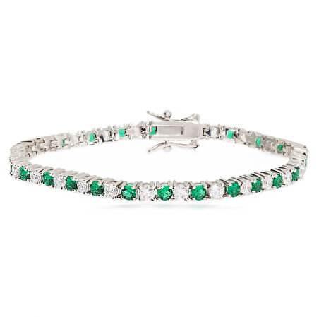 Kadın Yeşil ve Beyaz Taş Detay Su Yolu Model Çelik Bileklik