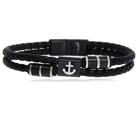 Erkek Çapa Detay Örgü Model Deri Bileklik