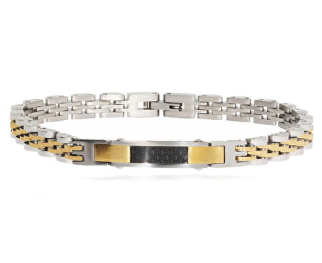 Erkek Gold Renk Detay İnce Çelik Bileklik