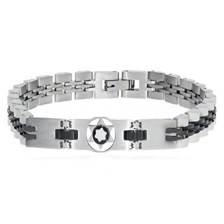 Erkek Yıldız Model Siyah Renk Detay Çelik Bileklik