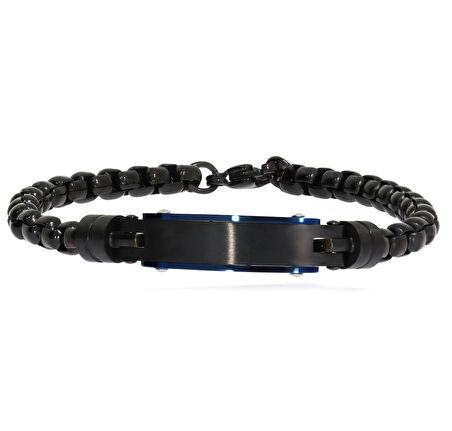Erkek Lacivert Renk Detay Siyah Çelik Zincir Bileklik