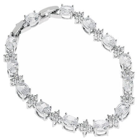 Kadın Çiçek Detay Oval Taş Çelik Bileklik