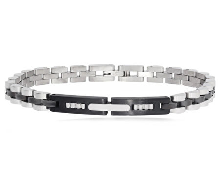 Erkek Siyah Renk Detay Çelik Bileklik