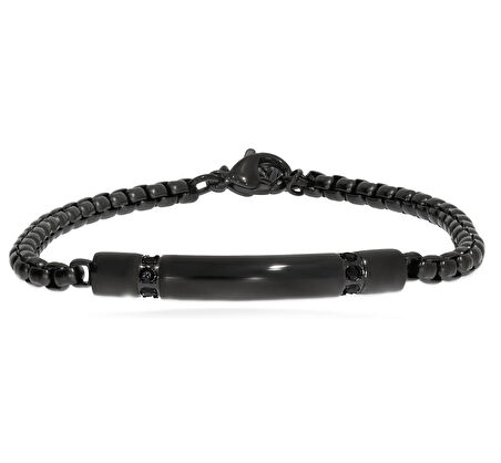 Erkek Siyah Taş Detay Zincir Çelik Bileklik