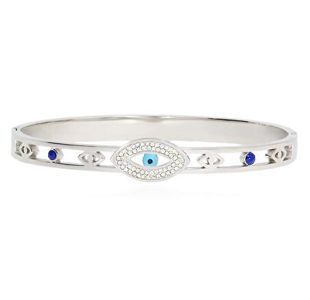 Kadın Mavi Taş Detay Göz Model Çelik Bilezik