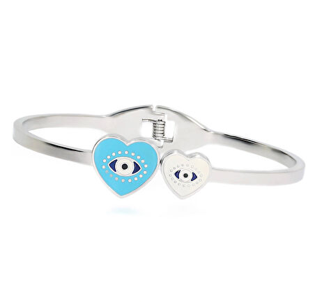 Kadın Mavi ve Beyaz Renk Kalp Model Göz Detay Çelik Bilezik