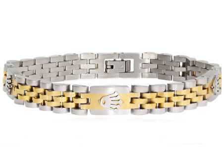 Erkek Sıralı Sembol ve Gold Renk Detay Çelik Bileklik