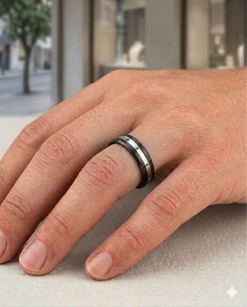 Erkek Silver Renk Çizgi Detay 6 mm Tungsten Yüzük