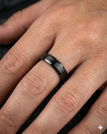 Erkek Düz Siyah Renk 6 mm Tungsten Yüzük
