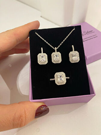 Kadın Gümüş Zirkon Taşlı Baget Set Takımı