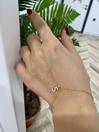 Kadın Gümüş Gold Taşlı Harf Şahmeran