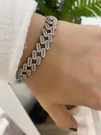 Kadın Gümüş Baget Taşlı Gurmet Bileklik
