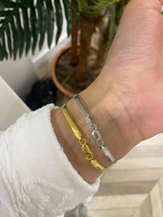 Kadın Gümüş İthal Yassı Bileklik