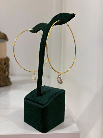 Kadın Gümüş İncili Halka Küpe