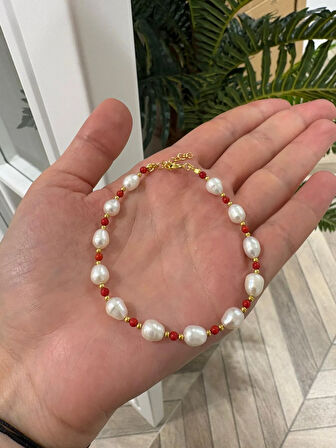 Kadın Gümüş Mercan İncili Bileklik